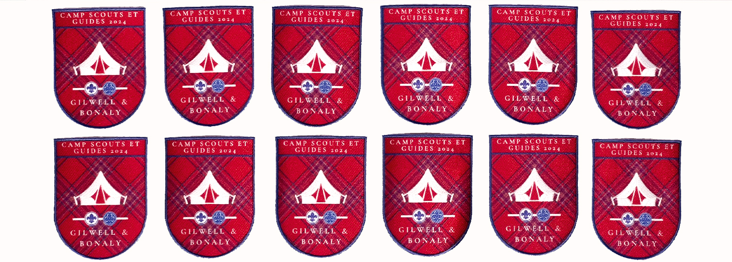 Combinaison d'écussons sublimés avec le blason des guides et scouts Gilwell & Bonaly